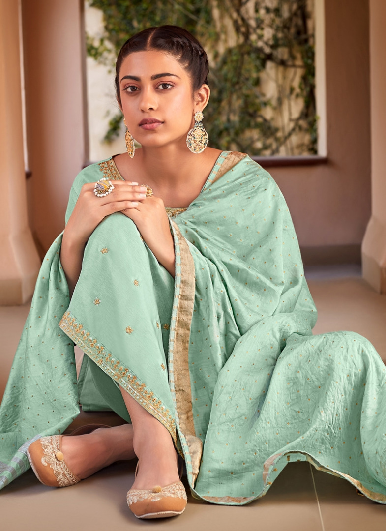 Turquoise Color Pakistani Salwar Suit